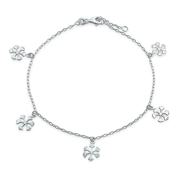 Bling Jewelry Womens Holiday Party Snowflake Anklet Ankle Bracelet Sterling Silver 9-10 Inch