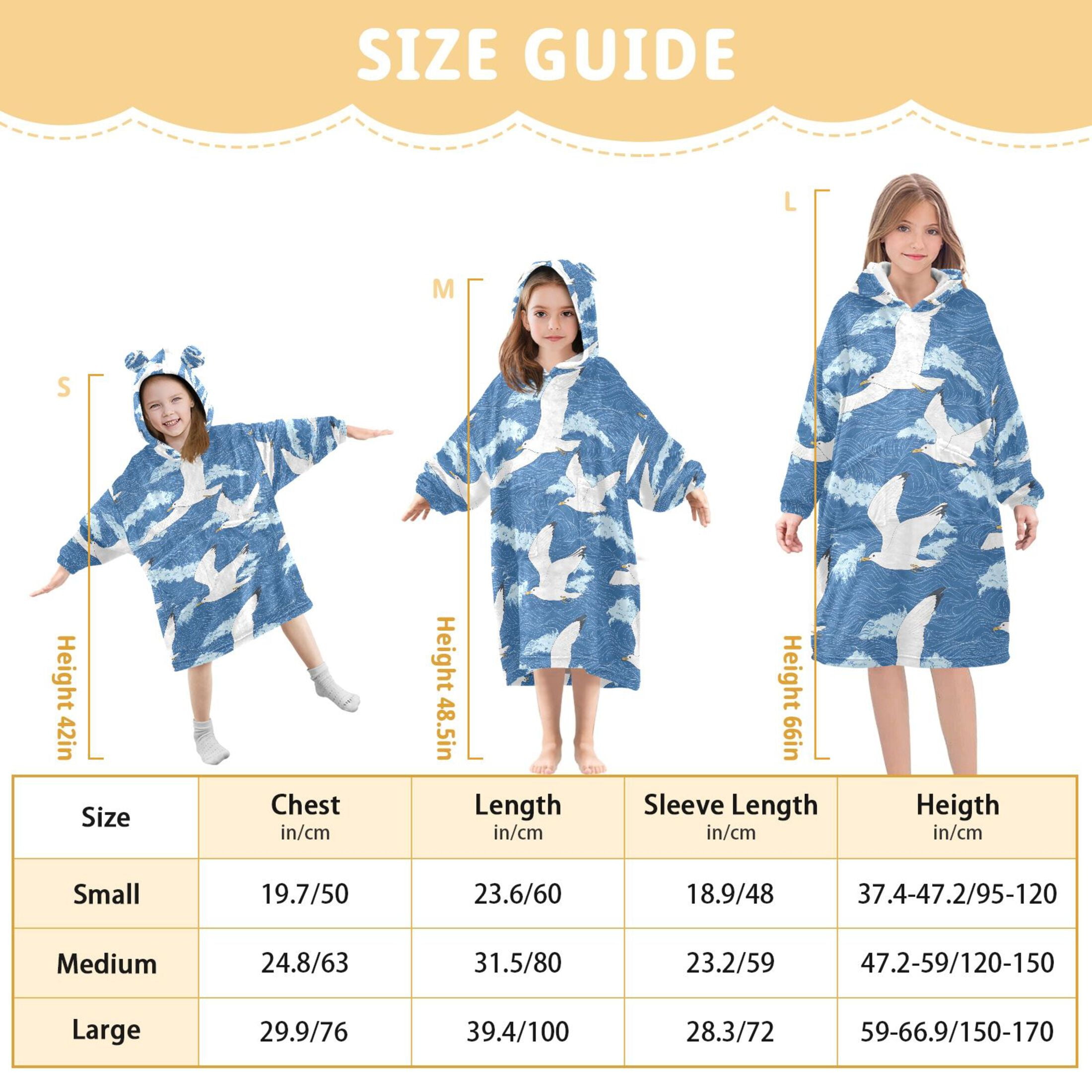 joogoo Blanket Hoodie for Seagulls Wavy Oversize Sweatshirt 3-14 YR L