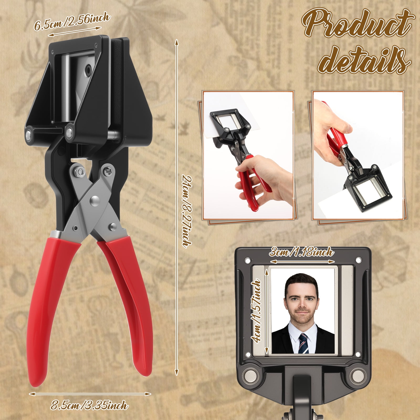 Grusce 2x2 inch Handheld Passport Photo Cutter for Business Card Plastic and Metal, Picture Punch Cutter for Photography Studio Home and Office Use