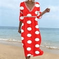 thumbnail image 2 of Edvintorg Long Dresses for Women Casual Plus Size Fashion Printed 3/4 Sleeve V Neck Casual Dress Womans Clothes S-3XL Red, 2 of 6