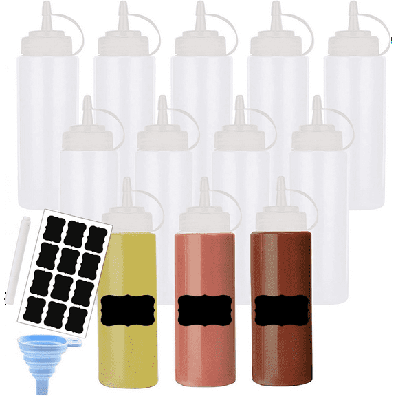 12 Pack 8 oz Squeeze Bottle, Condiment Dispensers, Plastic Squeeze Bottle for Sauce, BBQ, Dressing