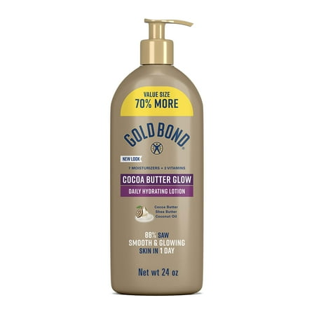 Gold Bond Cocoa Butter Glow Body Lotion, Daily Hydrating Body Moisturizer for Dry Skin, 14 oz.