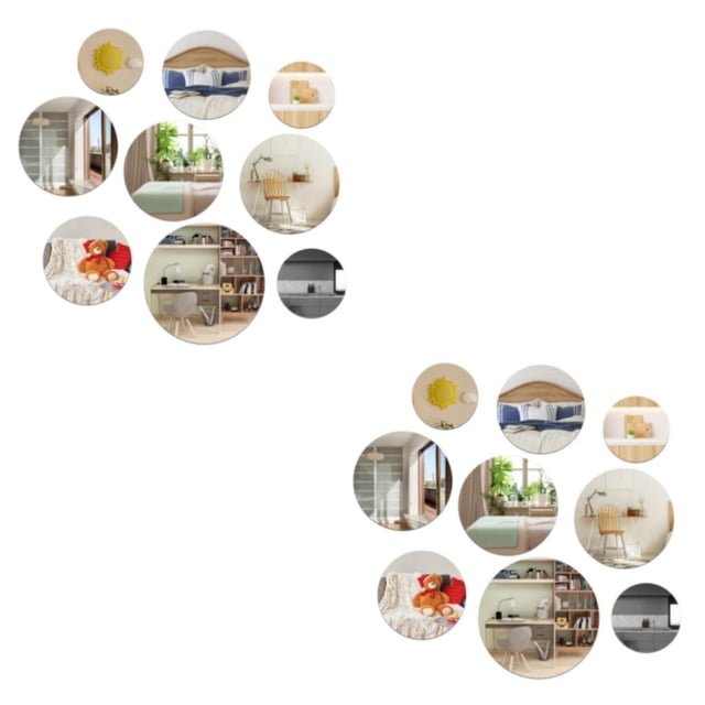 Transemion 9pcs Add Touch Of Elegance To Space With Self-Adhesive Round Mirrors Wide 2Set