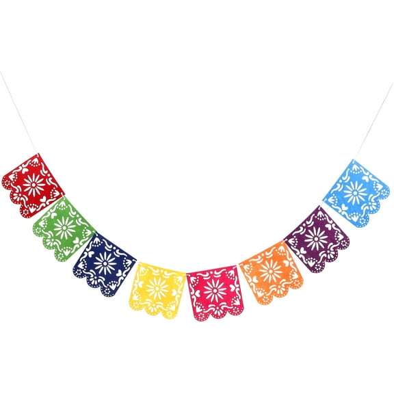 LAMIRO Day of the Dead Decoration Hollowed-out Square Garland Plastic Bunting Banners Skeleton Multicolor Mexican Banner