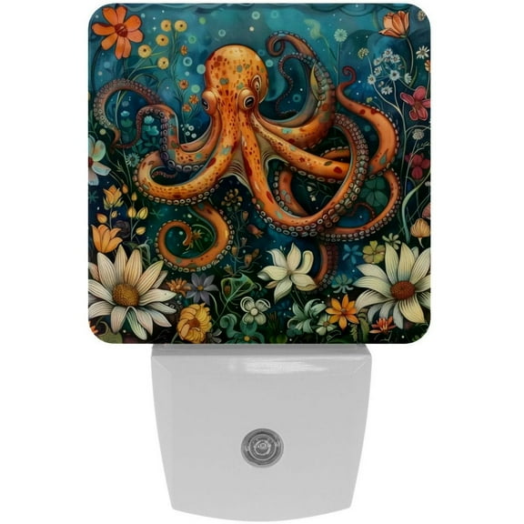 PhooArto Flower Octopus Pattern Plug in LED Night Light Auto Sensor Dusk to Dawn Decorative Night for Bedroom, Bathroom, Kitchen, Hallway, Stairs, Baby's Room, Energy Saving