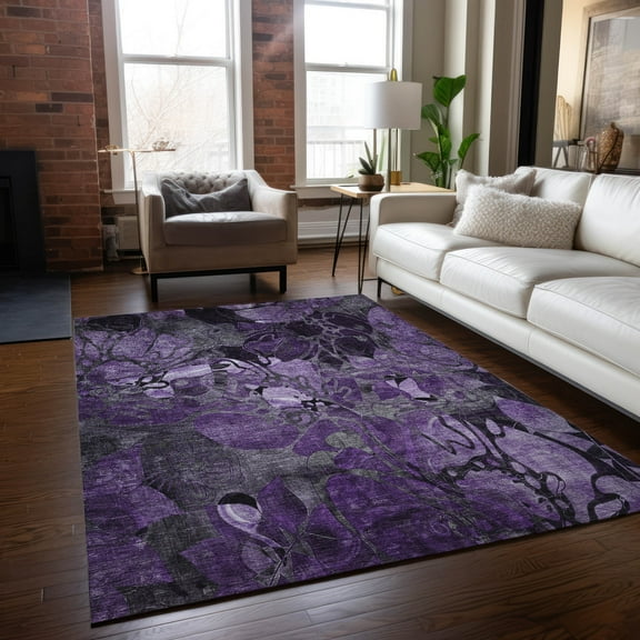 Addison Rugs Chantille Indoor/Outdoor Transitional Floral Purple Washable Rectangle Rug, 9' x 12'