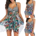 thumbnail image 2 of Tankini Swimsuits for Women Plus Size Floral Print Breast Pad Swimwear Split Bikini Bathing Swimsuit 2PC, 2 of 5