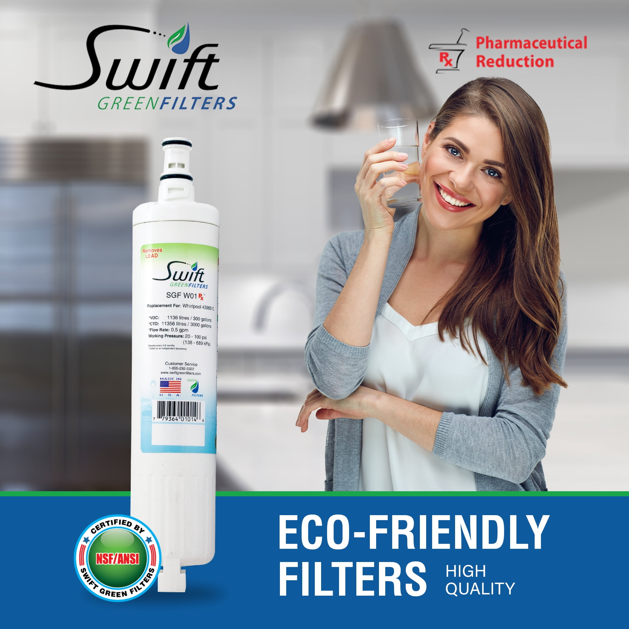 Swift Green Filters SGF-W01 Rx-2P Replacement for Whirlpool 4396508 Water Filters(Pack of 2)