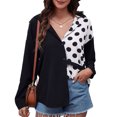 thumbnail image 1 of Camisa de mujer Blusa de manga larga Empalme Cuello en V Botón Abajo Solapa Top para oficina en casa, 1 of 7