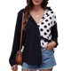 thumbnail image 1 of Camisa de mujer Blusa de manga larga Empalme Cuello en V Botón Abajo Solapa Top para oficina en casa, 1 of 7