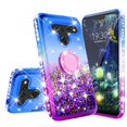thumbnail image 3 of SOGA Cover Compatible for LG V50 Case, LG V50 ThinQ Case, Liquid Floating Quicksand Case with Diamond Metal Ring for Magnetic Car Mount - Purple on Blue, 3 of 5