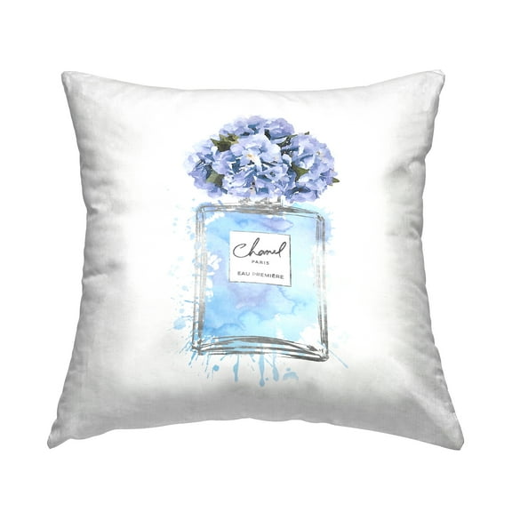 Stupell Industries Glam Perfume Blue Flower Blooms Square Decorative Printed Throw Pillow, 18 x 18,