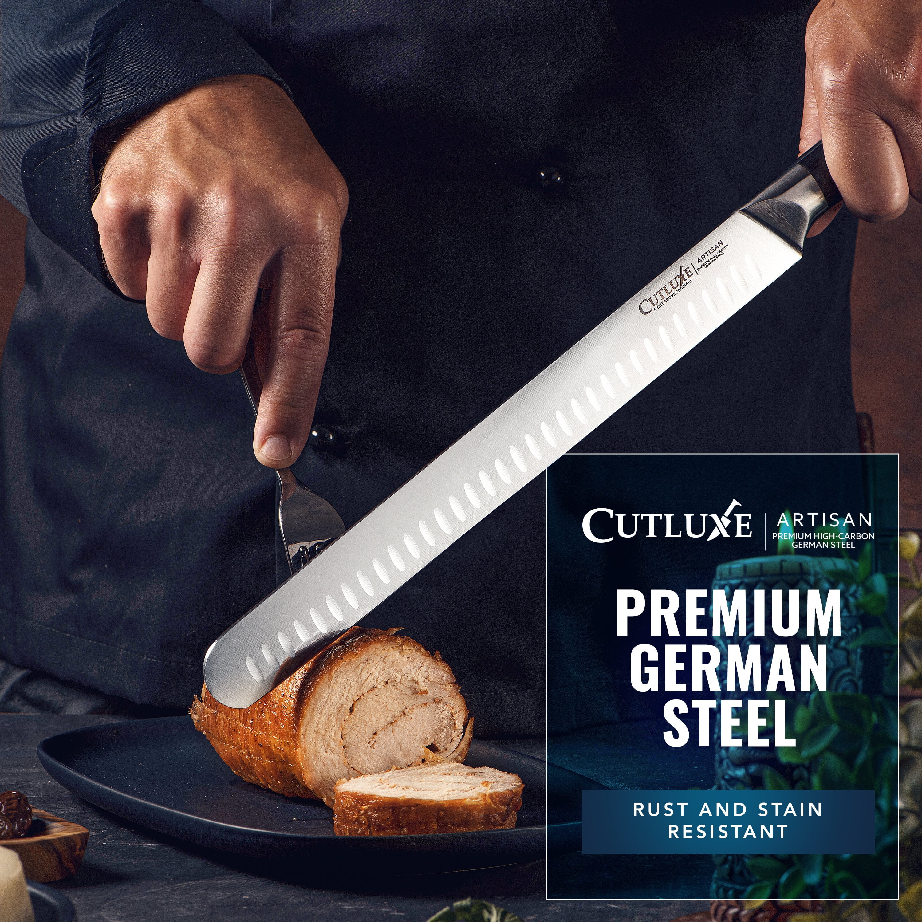 Cutluxe BBQ Carving Knife Set – Brisket Slicing and Boning Knife for Meat Cutting – Professional Knife with Razor Sharp German Steel, Full Tang, Ergonomic Handles – Artisan Series