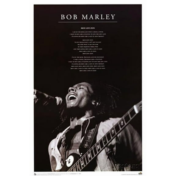 BUY ART FOR LESS Officially Licensed Bob Marley Iron Lion Zion Lyrics 24 x 36 Inch Art Poster - Decorative Print - Poster Paper - Ready to Frame