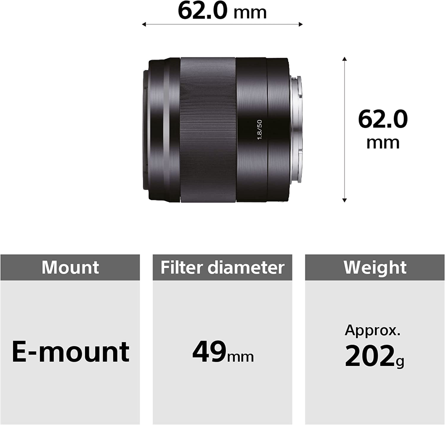 Sony - E 50mm F1.8 OSS Portrait Lens (SEL50F18/B), Black - Walmart.com