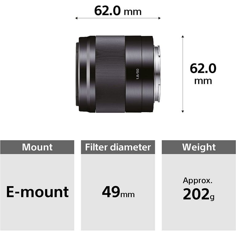 Sony - E 50mm F1.8 OSS Portrait Lens (SEL50F18/B), Black - Walmart.com
