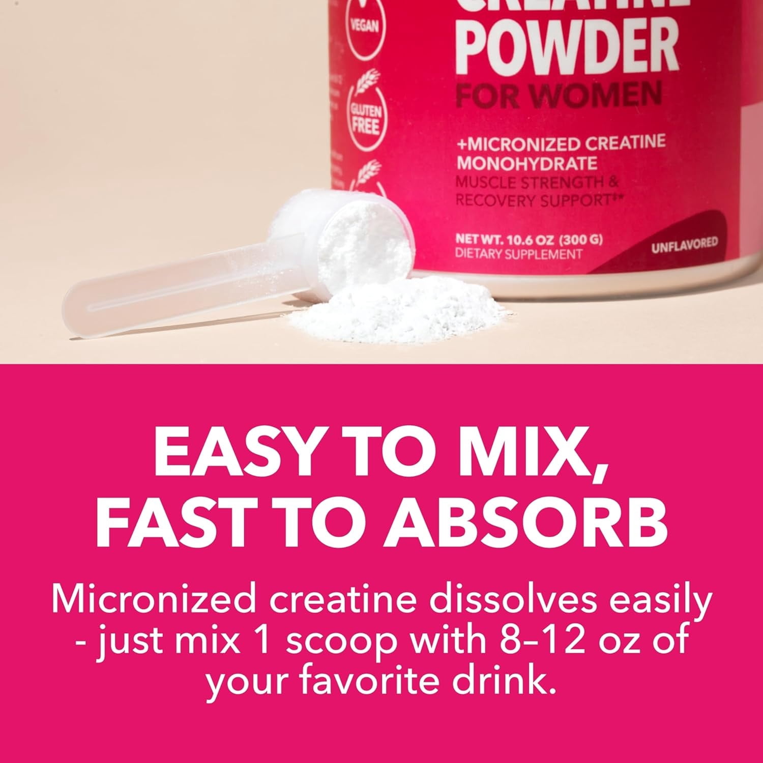 Havasu Nutrition Micronized Creatine Monohydrate Powder for Women, Unflavored, 10.6 oz (100 Servings)