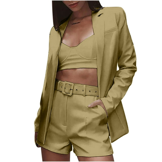 Conjunto de dos piezas de verano para mujer, cárdigan sexy de manga corta, traje informal con pantalones cortos Pompotops qwe22985