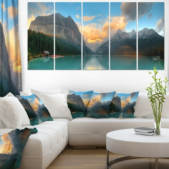 Lake Louise Sunrise Banff Park - Modern Seascape Canvas Artwork