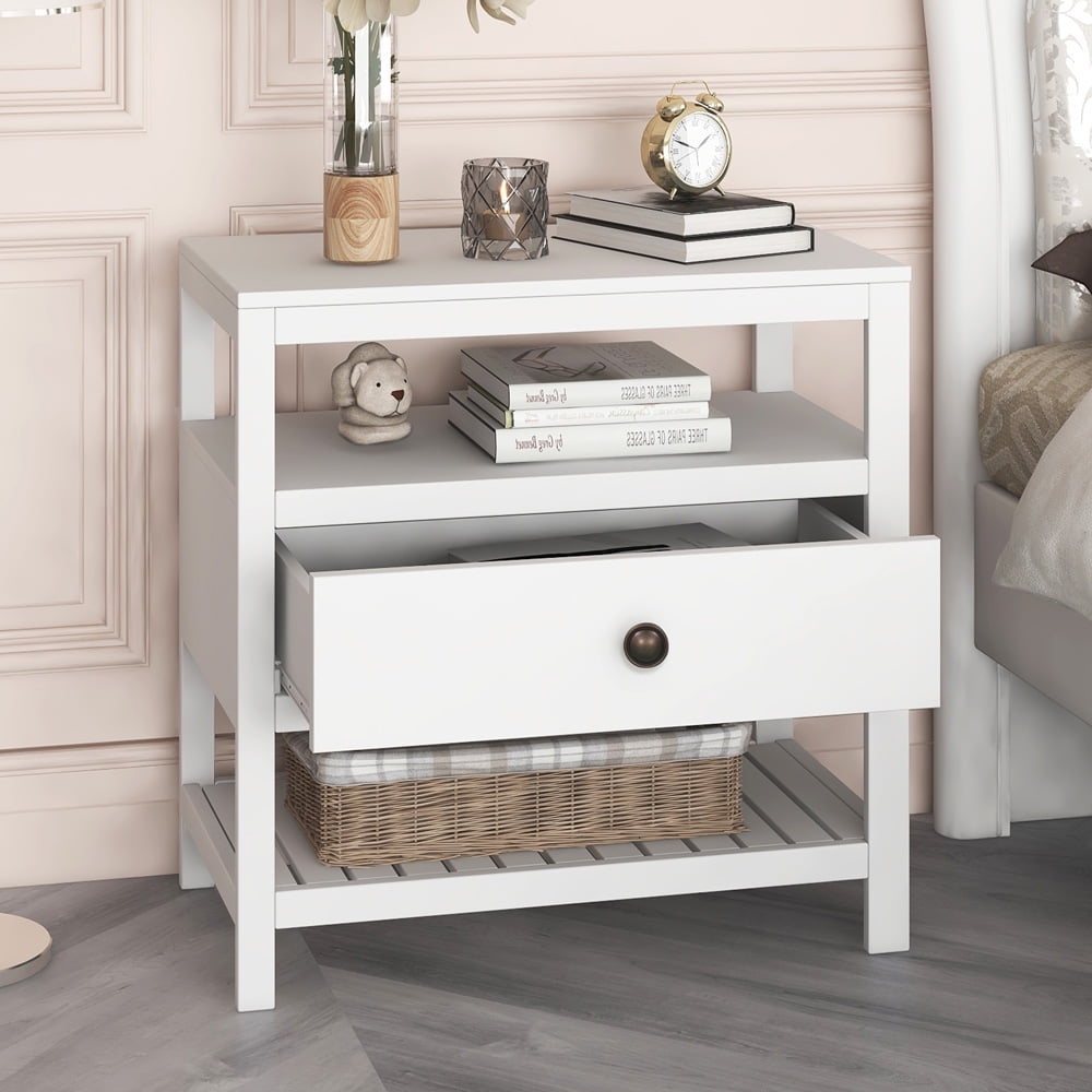 Details about   Gray Grey Wooden Nightstand Bedside Table Drawer End Side Storage Shelf Bedroom 