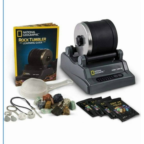 NATIONAL GEOGRAPHIC Hobby Rock Tumbler Kit - Includes Rough Gemstones, 4 Polish