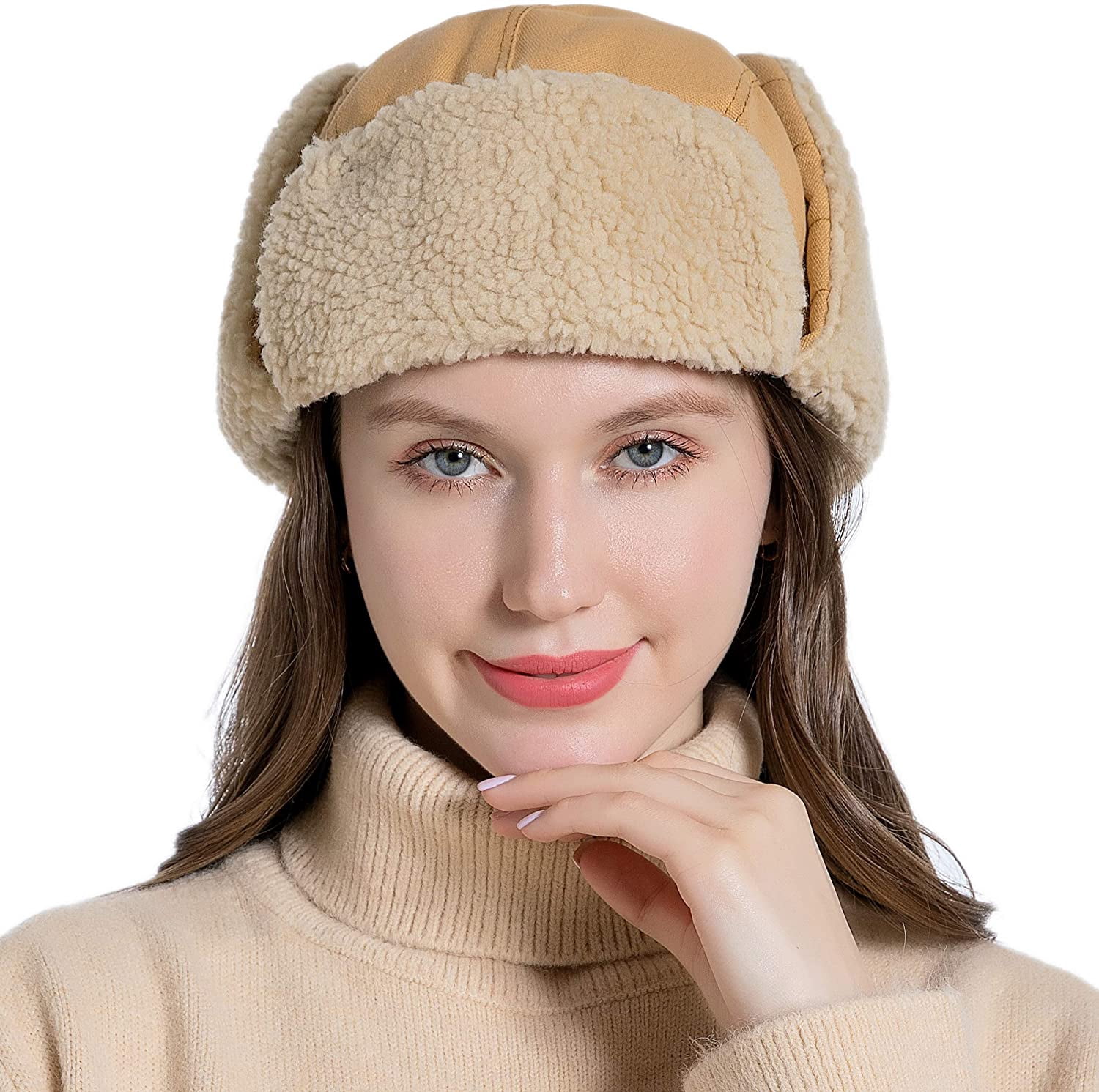 Muryobao Winter Hat Cold Weather Trapper Hat Outdoor Warm Windproof Ski Cap with Ear Flap Trooper Hunting Hats for Men Women Khaki