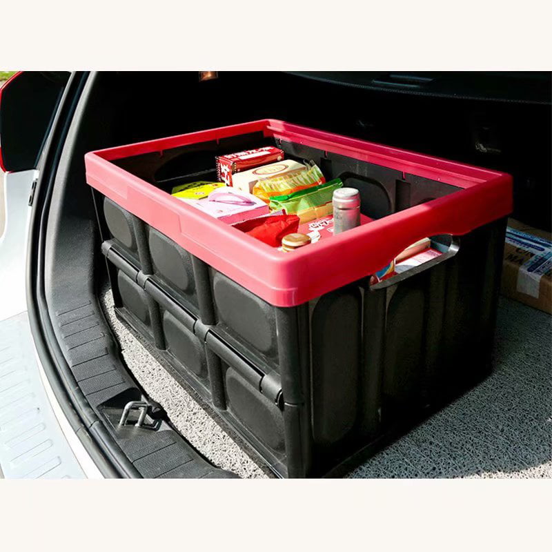 55L Collapsible Storage Bin Durable Folding Plastic Car Utility Crates+Lid Box