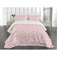 thumbnail image 3 of Ambesonne Pink Green Quilted Bedspread Set 3 Pcs, Checkered Flower Petals, King Size, Pale Pink White, 3 of 5