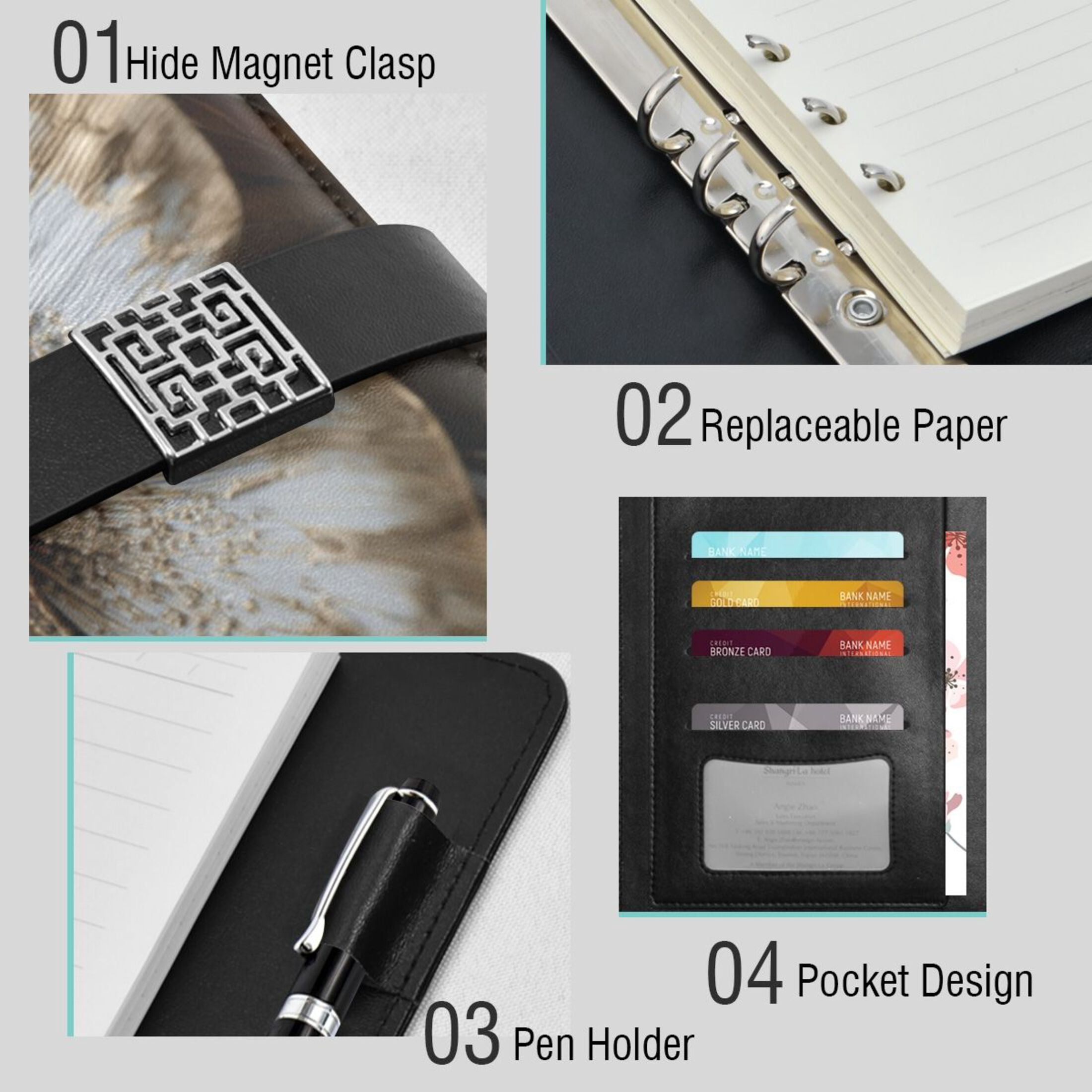 Leather Planner Leather Notebook Notebook Journal Binder Design Pen Pocket Design Convenient for Storage 3d Butterflies