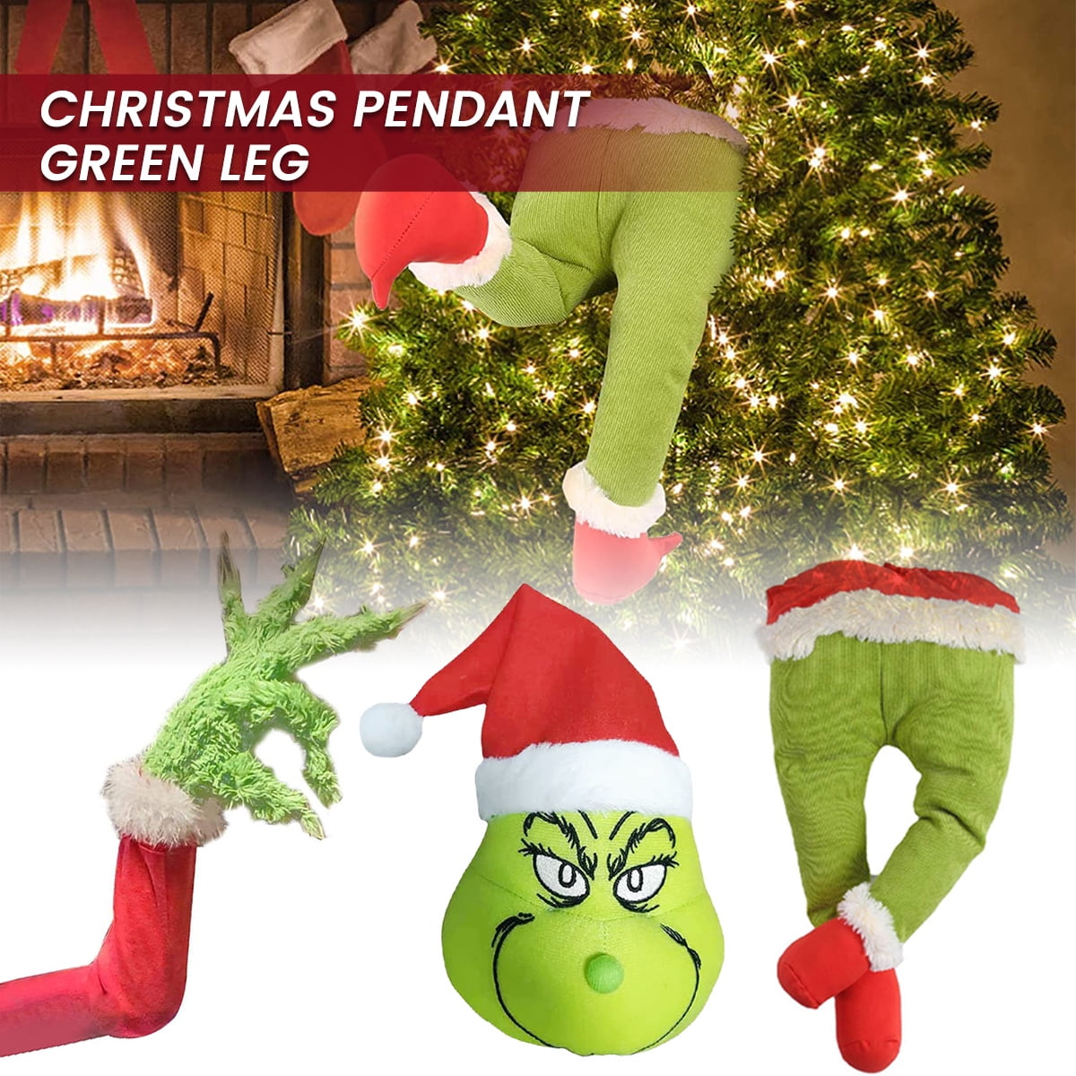 The Grinch Christmas Decorations Green Grinch Arm Car Ornament Holder Tree Set 