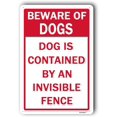 thumbnail image 1 of Beware Of Dog Signs For Fence,Dog Sign,Dog May Bite Sign ""Dog Contained by Invisible Fence"" 8""X12"" Metal Metal Sign, 1 of 5