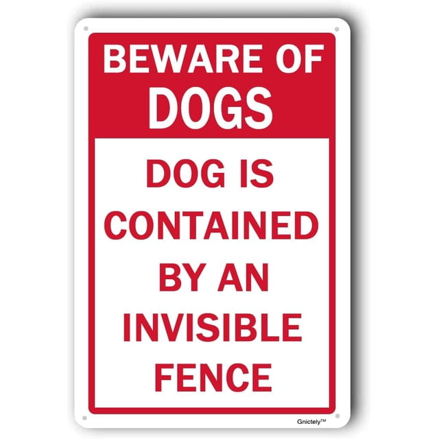 Beware Of Dog Signs For Fence,Dog Sign,Dog May Bite Sign ""Dog Contained by Invisible Fence"" 8""X12"" Metal Metal Sign