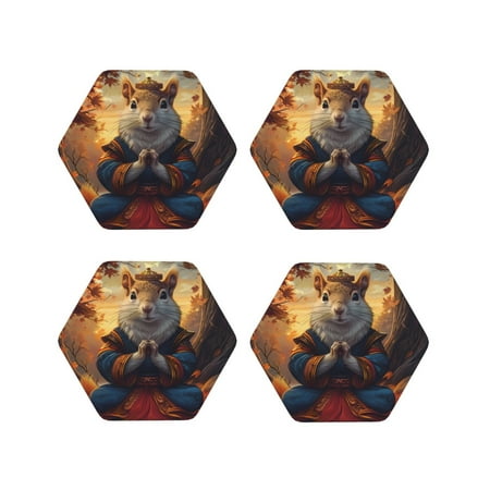 

Tideii Maple Leaf Meditating Squirrel for Leather Coasters 4 Pieces Anti-fouling and Anti-scalding Decorative Coasters Suitable for Restaurants Kitchens Coffee Shops-Hexagon