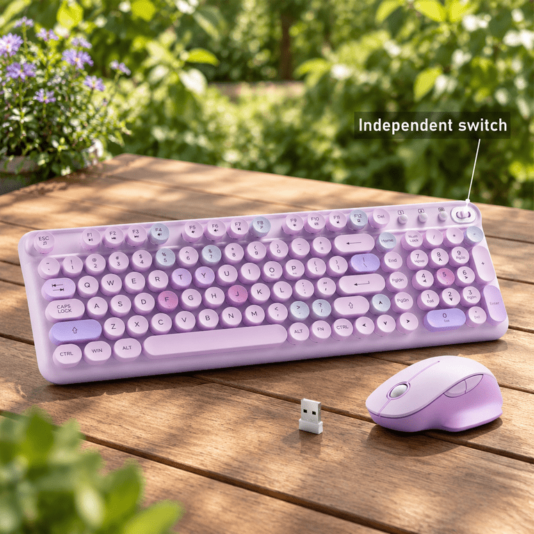 Purple Colorful Wireless Full-Size and Mouse Set for Work Study ...