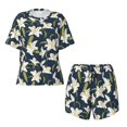 thumbnail image 2 of Yiaed Lilies Flowers Print Short Sleeve Pajama Sets for Women Casual Crew Neck 2 Piece Lounge Sets Women's Short-Sleeved Pajama-Large, 2 of 5