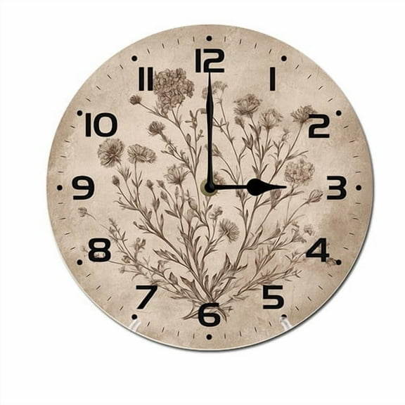 ZXCXRQFa Herbs Botanical Wall Clock Silent 10 Inch Battery Operated Non Ticking Round Decorative Wood Quiet Clocks for Bedroom Office School Home