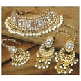 thumbnail image 6 of South Indian Polki Kundan Guttapusalu Choker Necklace Set with White Stones, Earrings & Maangtikka for Women, 6 of 7