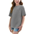 thumbnail image 5 of AUNVITO Girls Short Sleeve T shirt Kids Summer Oversized Solid Crew Neck Tops Casual Basic Tee 5-14Years, 5 of 8