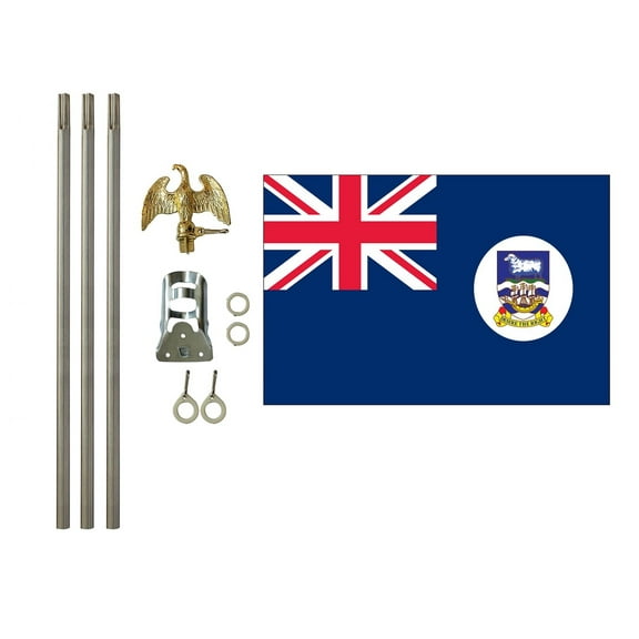 3x5 Polyester Falkland Islands Flag with 6 foot Pole Kit; Contains a 3x5 Polyester Flag, a 6 foot long 3/4inch Diameter Aluminum Pole and a Bracket