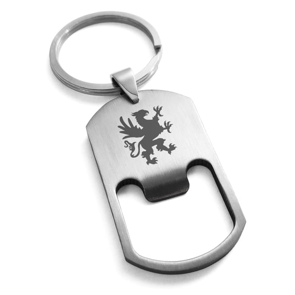 Tioneer Stainless Steel Grandiose Griffin Engraved Bottle Opener Dog Tag Keychain Keyring Celtic