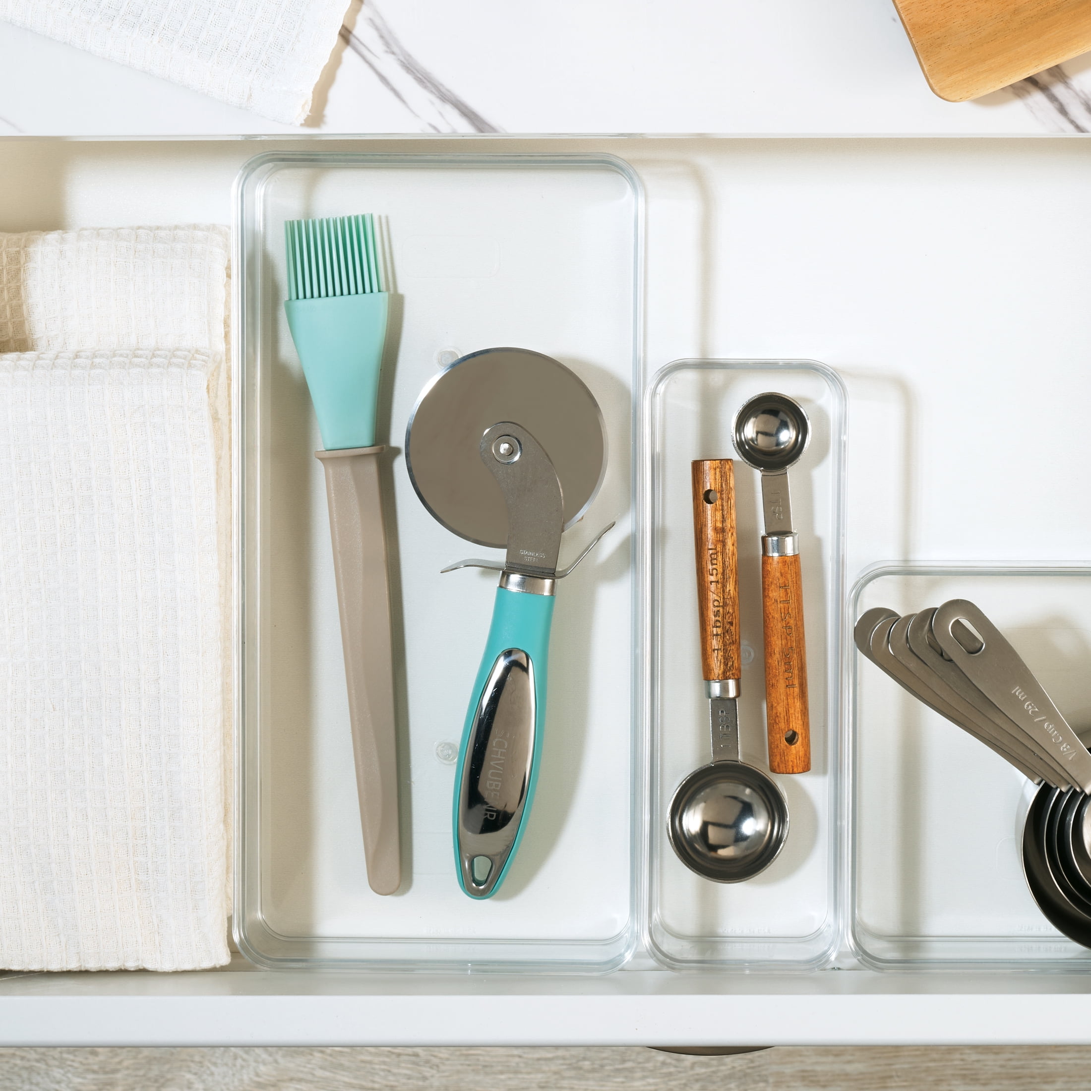 Mainstays Extra Large Clear Plastic Wide Drawer Storage Organizer Tray, Kitchen, Cabinet, Desk and Bathroom Drawer Organizer for Utensils, Cutlery, Silverware and Small Items, 12" x 6" x 2"
