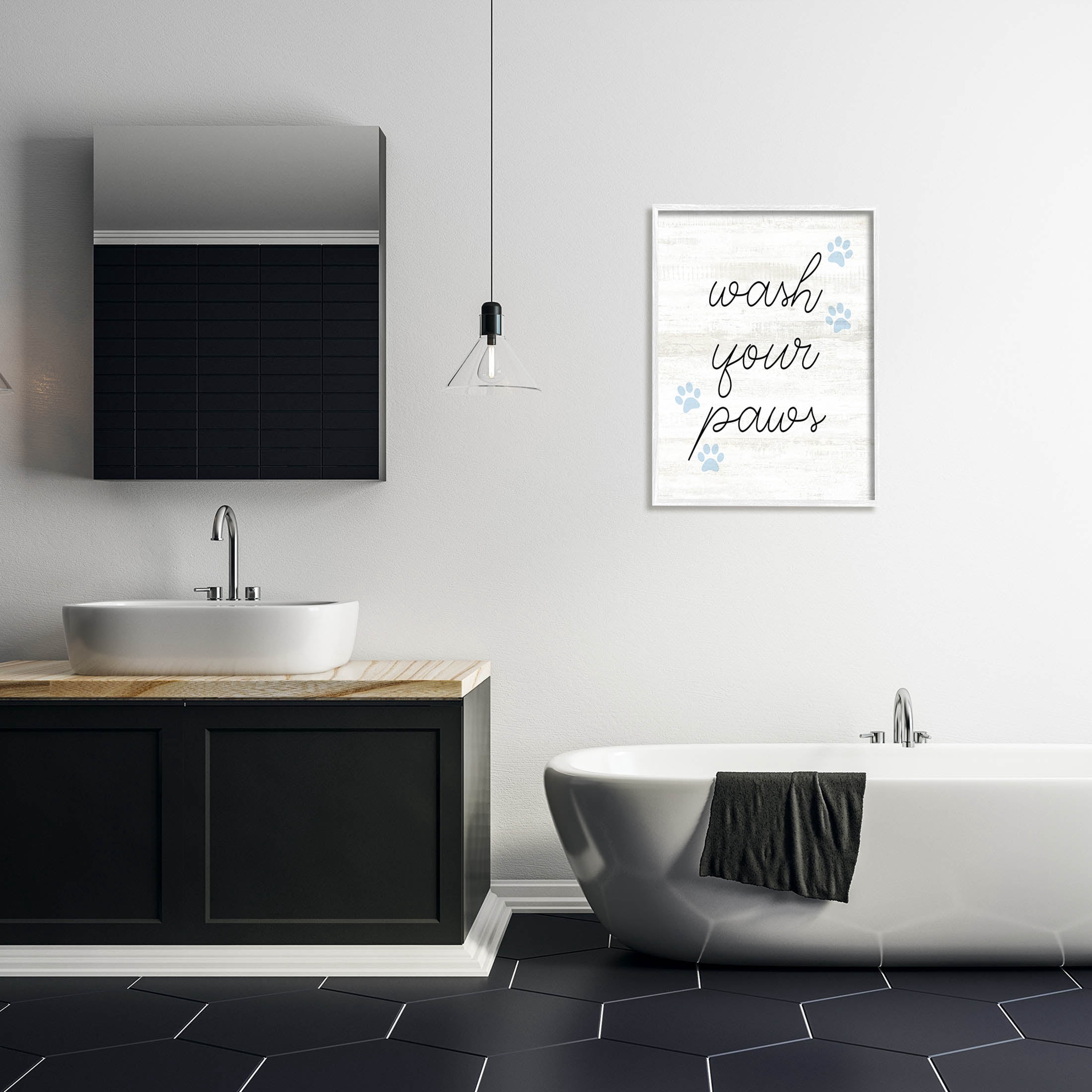 Wash Your Paws Pet Shapes Typography Graphic Art White Framed Art Print Wall Art