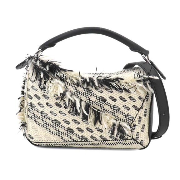 Pre-Owned Loewe Puzzle Bag Small 2-way Handbag Shoulder Cotton Yarn White Black A510S21XCJ