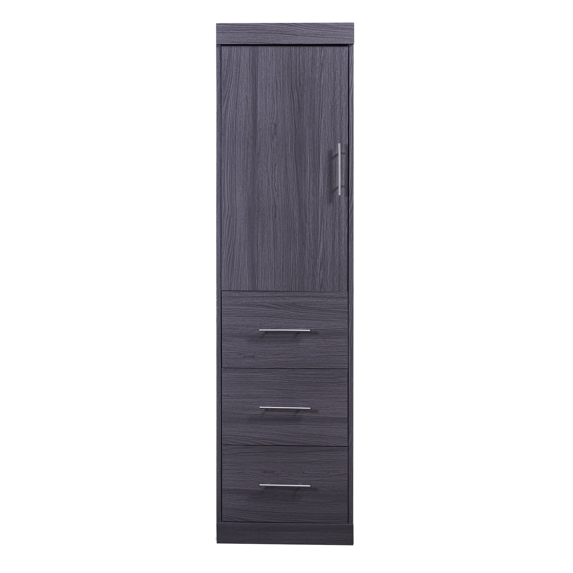 Euroco Wood Full Size Murphy Wall Bed with Wardrobe and Drawers for Living Room, Moveable Wardrobe and Drawers, Space-Saving & Easy Open and Close, Gray
