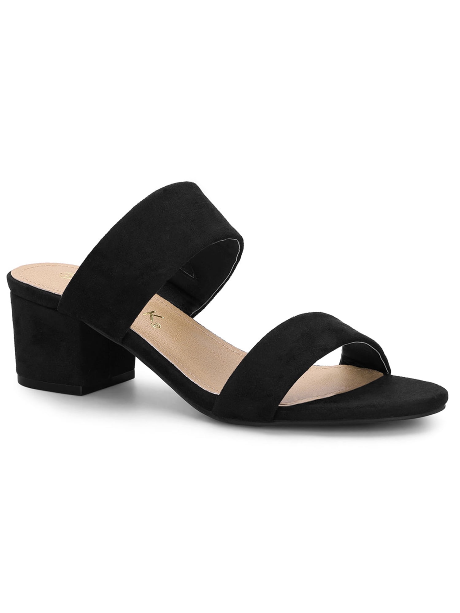 Unique Bargains Women's Dual Straps Mid Chunky Heel Slide Sandals