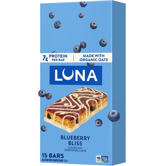 LUNA Blueberry Bliss Flavor Gluten Free Snack Bars, Protein Bars, 15ct