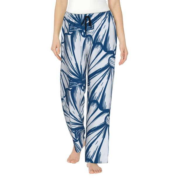 Balery Blue Shells Pantalones de pijama para mujer, pijamas ultraligeros, pantalones de estar por casa-Medium