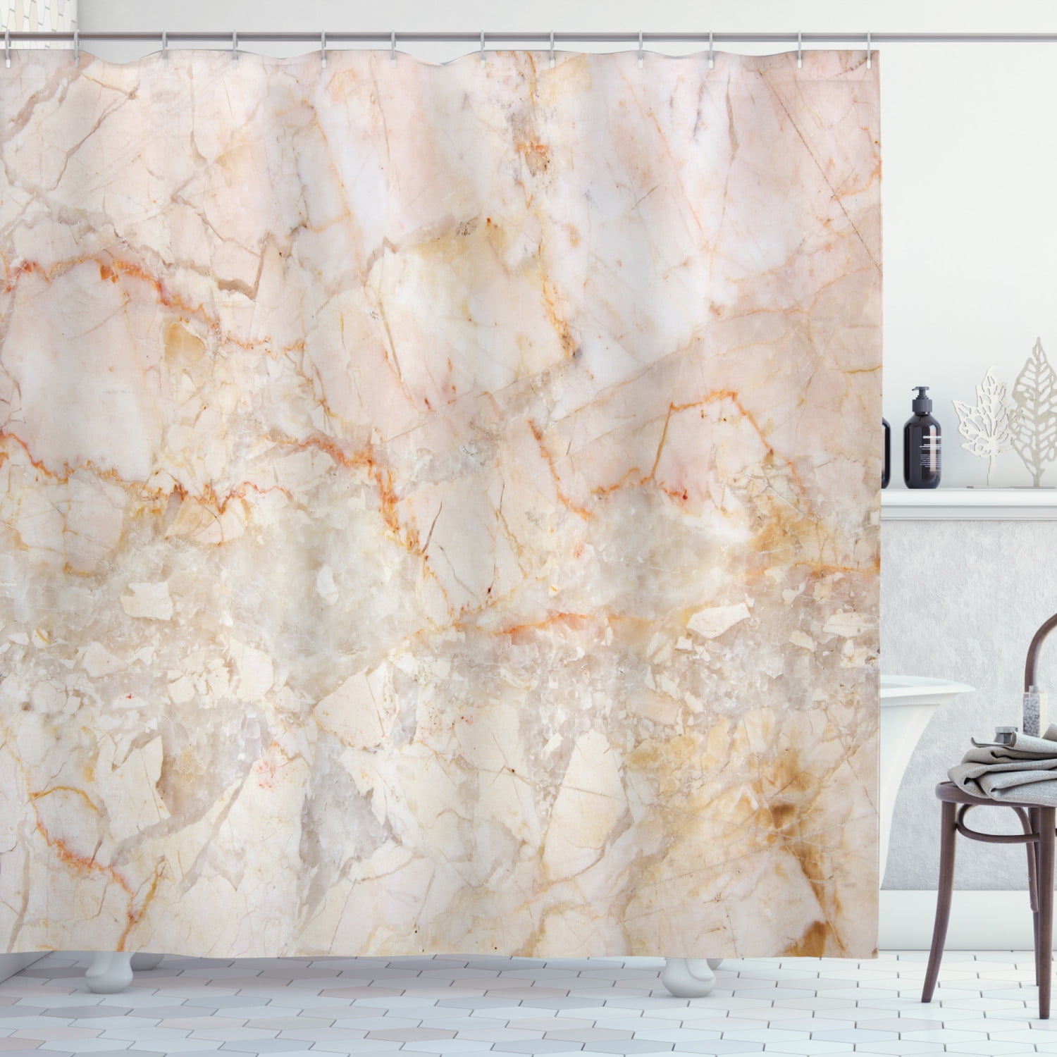 Marble Shower Curtain, Mine Pattern Design Natural Fractures Realistic