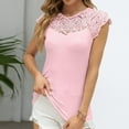 thumbnail image 2 of Jewelreauty Womens Lace Crew Neck Cap Sleeve Tank Tops Casual Ribbed Solid Shirts Summer Loose Fitting Tee (M, Pink), 2 of 9