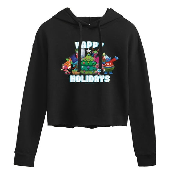 Trolls - Happy Holidays Branch and Friends - Juniors Cropped Pullover Hoodie